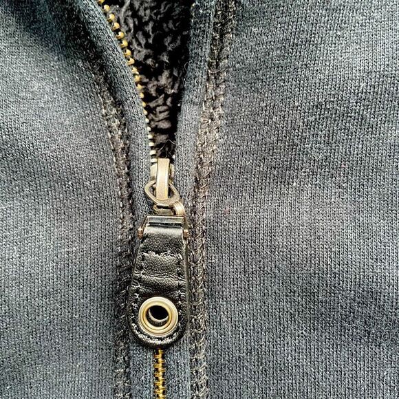 GREEN TEA Black Sherpa Lined Zip Up Hoodie Jacket Sz Medium - Picture 6 of 8